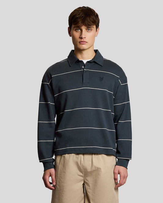 Rugby Stripe Polo Shirt Carbon Light Grey Marl